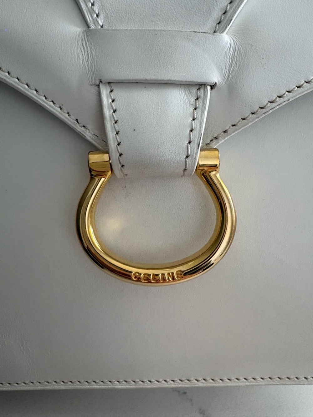 Vintage Celine White Leather Top-Handle Satchel with Gold Hardware - Picture 6 of 7